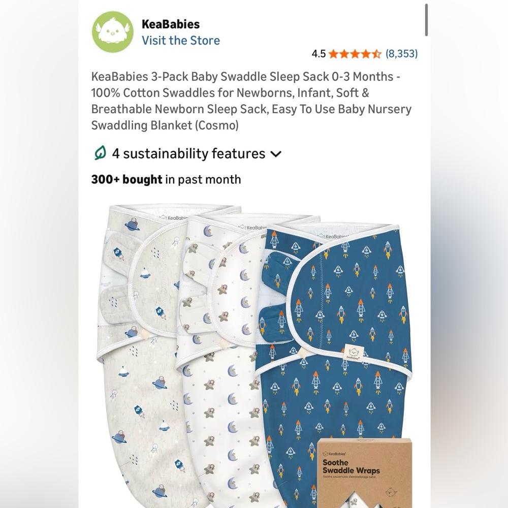 Keababies Swaddle Sleep Sack 3-Pack, 0-3 Months, Cosmos/Space Theme - NWT!